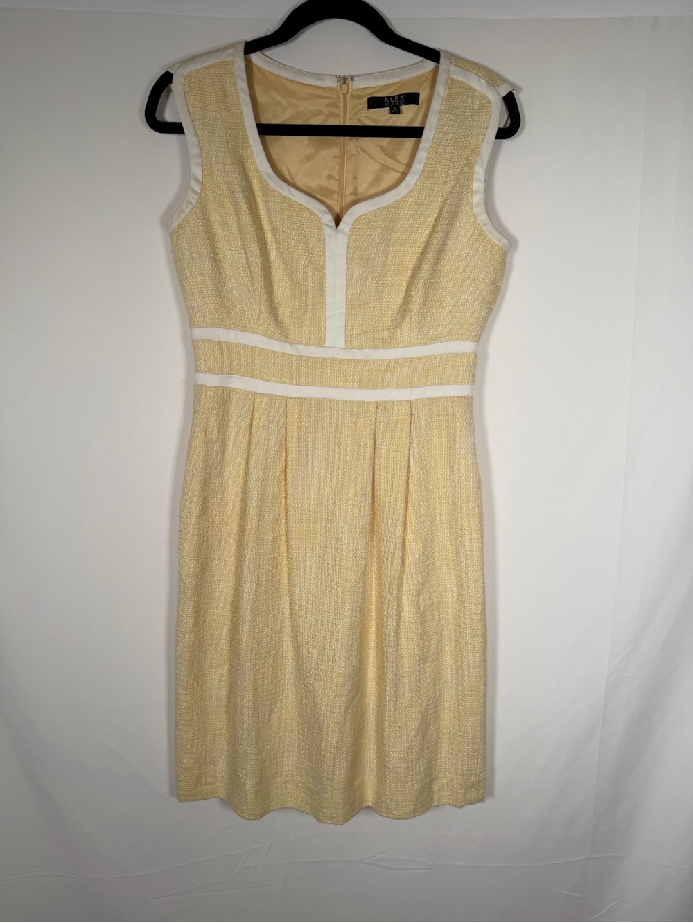 Preppy, Old Money, Tweed, Brunch, Butter Yellow Midi Dress with White Trim